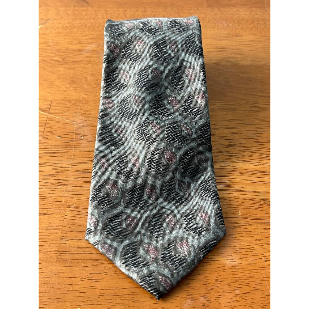 VTG Valentino Cravatte Silk Necktie Gray Geometric Italy Business Academia